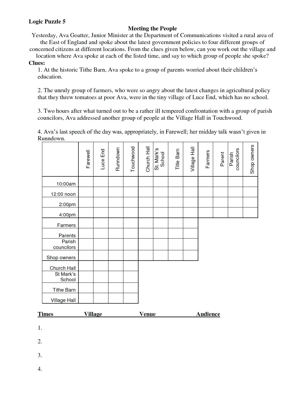 56 Worksheet Logic Puzzles Printable 36