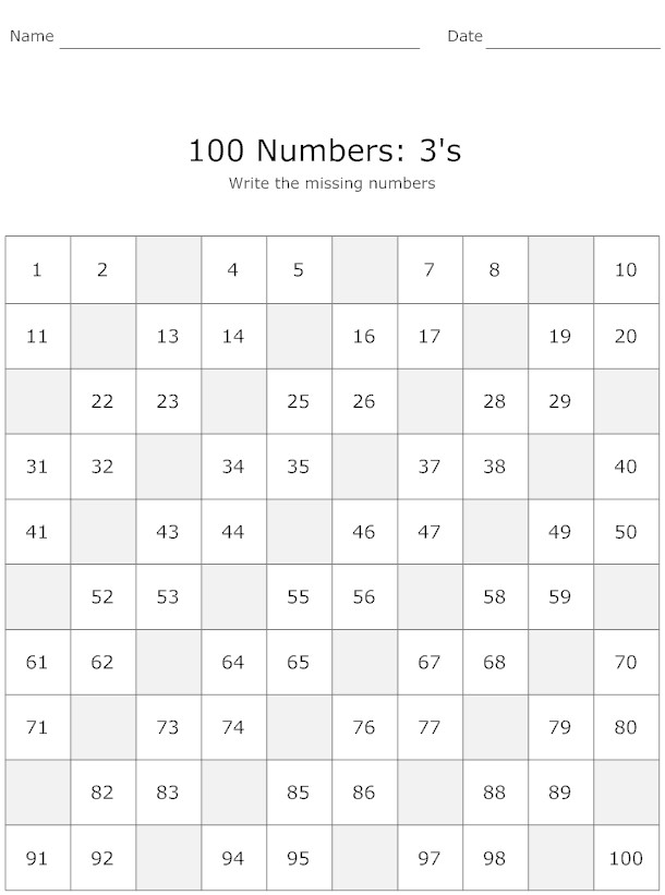 Best Worksheet With Numbers 1-100 20