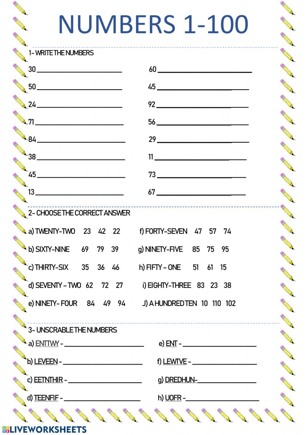 Best Worksheet With Numbers 1-100 25