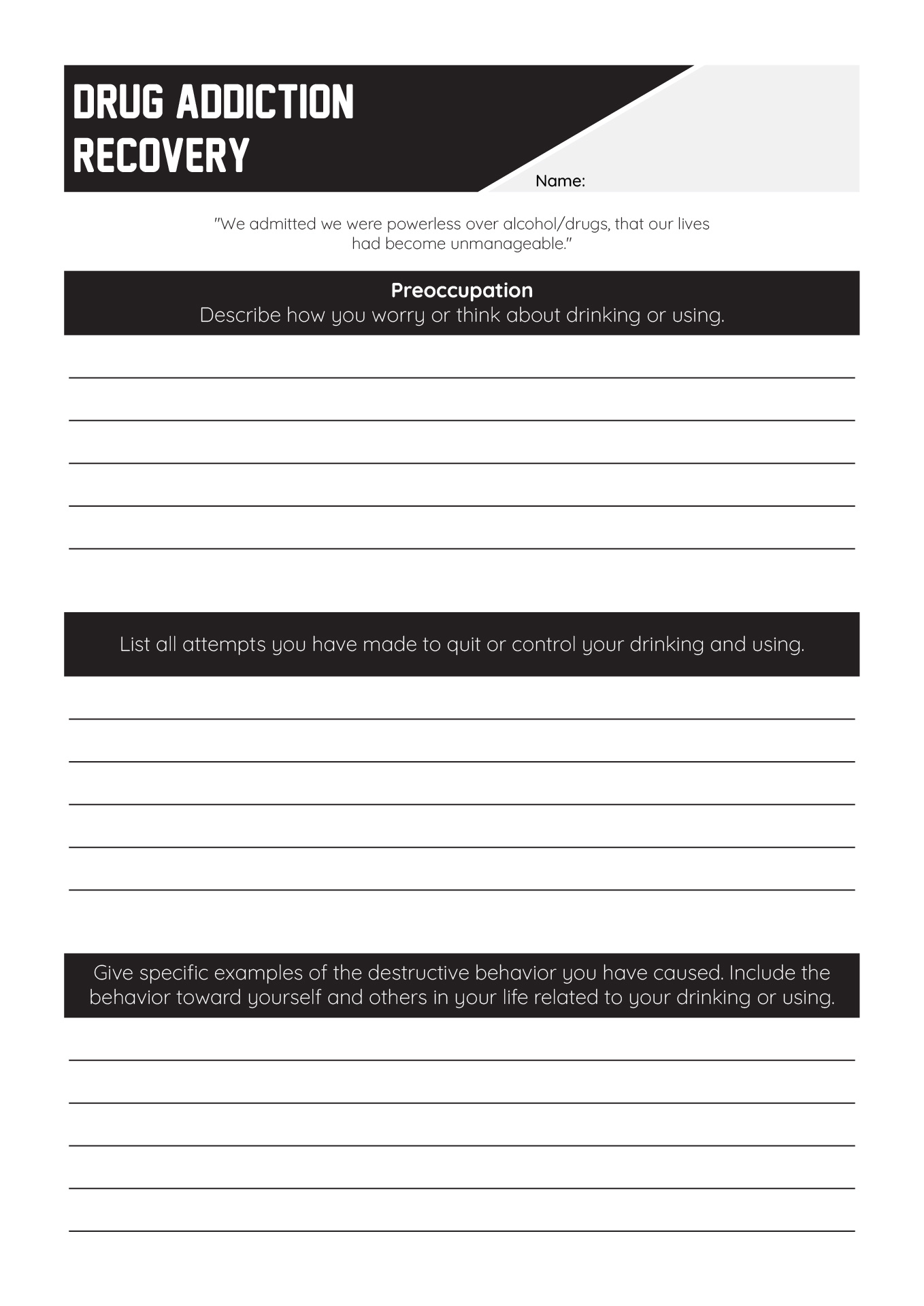 Interactive 60+ Worksheets For Substance Abuse 30