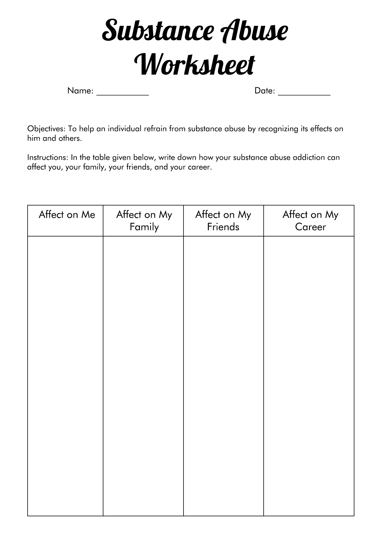 Interactive 60+ Worksheets For Substance Abuse 31