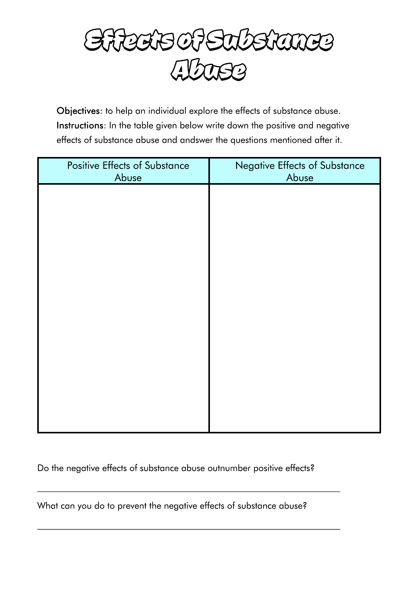 Interactive 60+ Worksheets For Substance Abuse 33