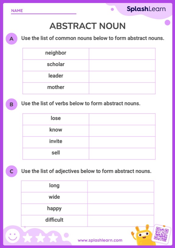 Worksheet On Abstract Nouns 12