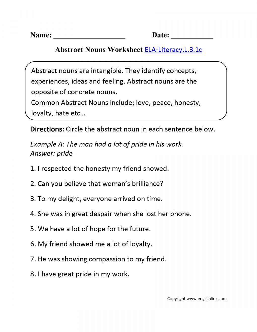 Worksheet On Abstract Nouns 17