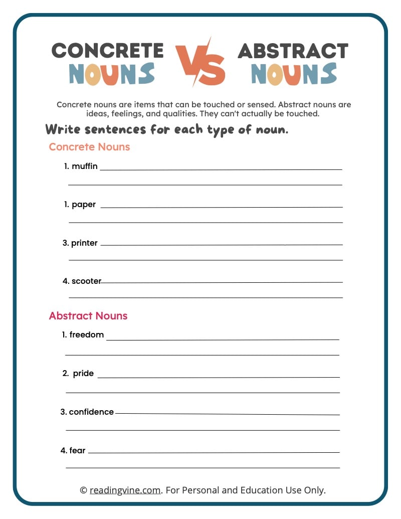 Worksheet On Abstract Nouns 62