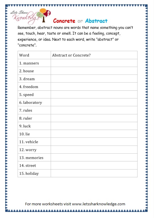 Worksheet On Abstract Nouns 9