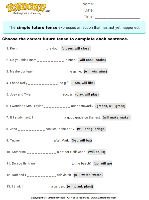 Worksheet On Future Tense 17