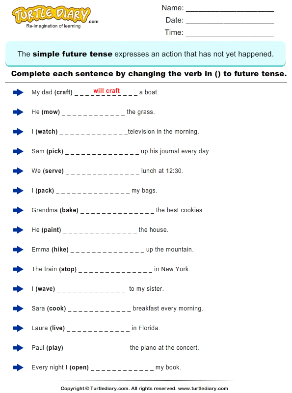 Worksheet On Future Tense 44