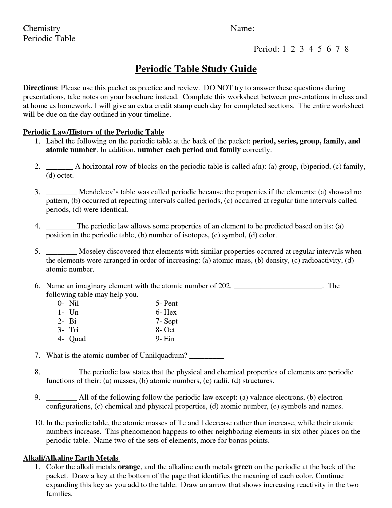 Worksheet Periodic Table Trends 16