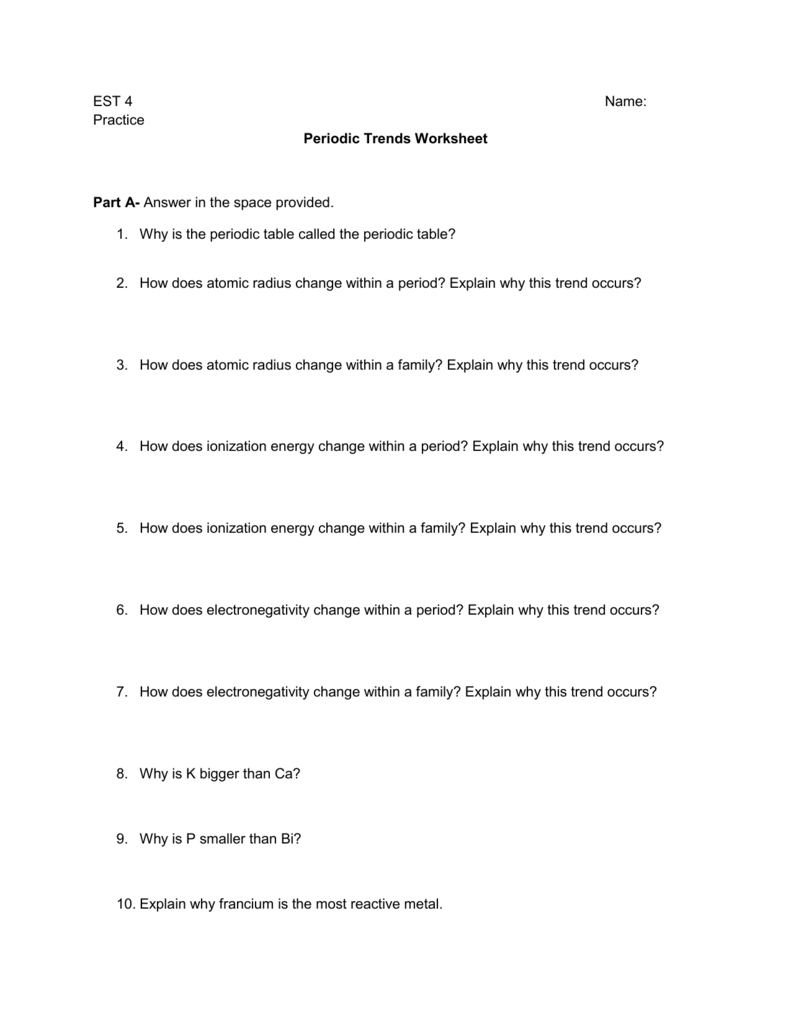 Worksheet Periodic Table Trends 44