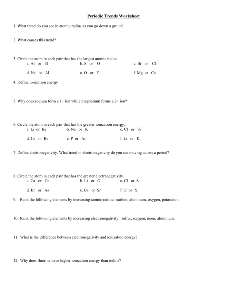 Worksheet Periodic Table Trends 48