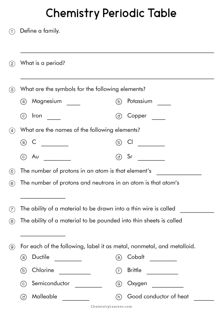 Worksheet Periodic Table Trends 5