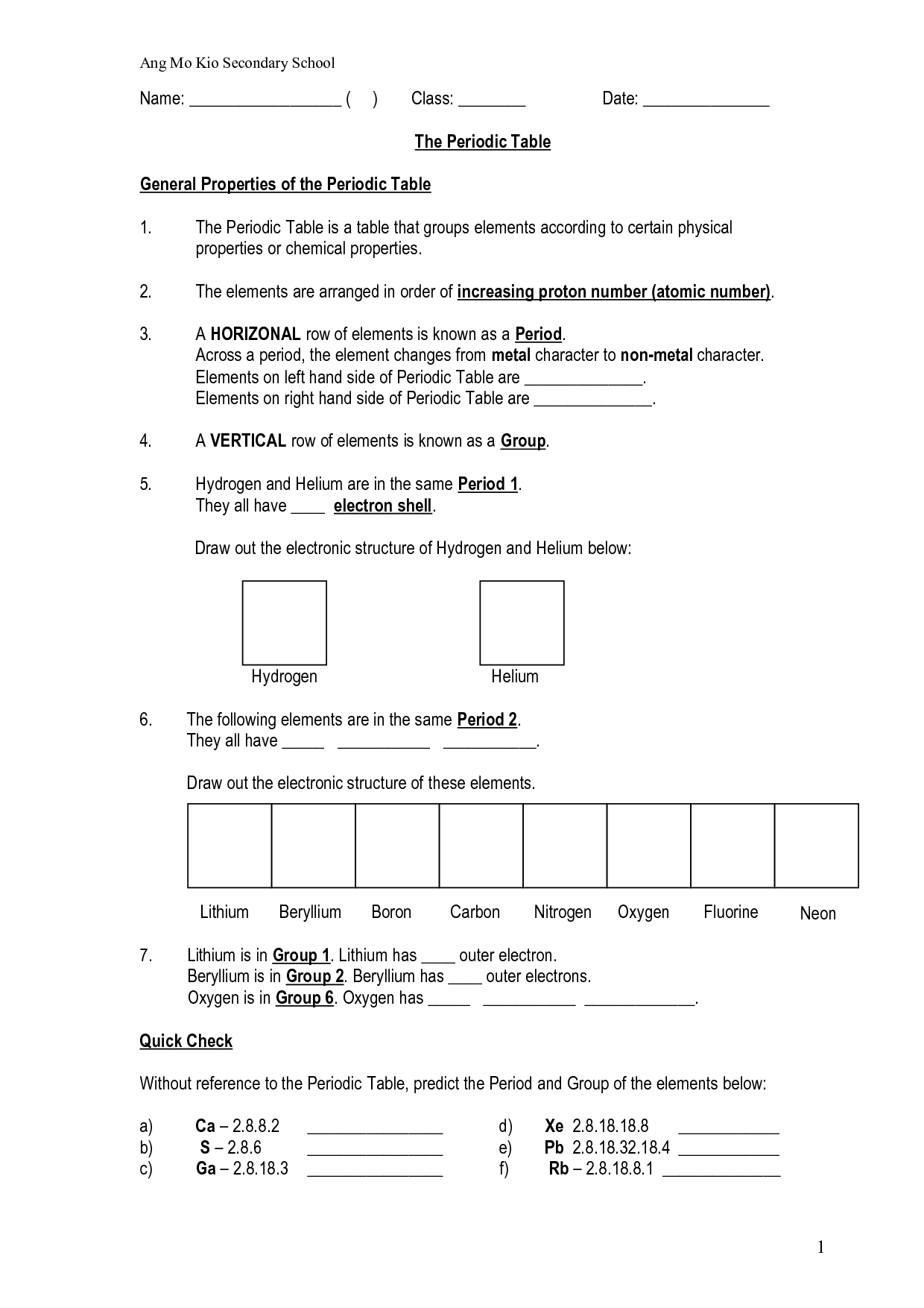 Worksheet Periodic Table Trends 66