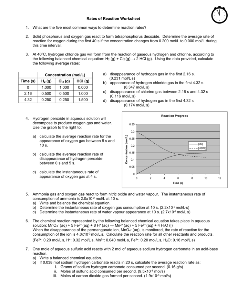 Worksheet Reaction Rates Answers 1