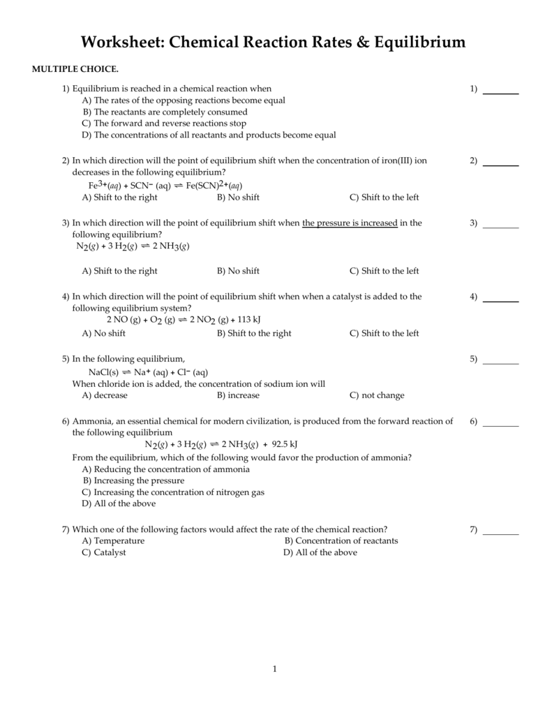 Worksheet Reaction Rates Answers 22