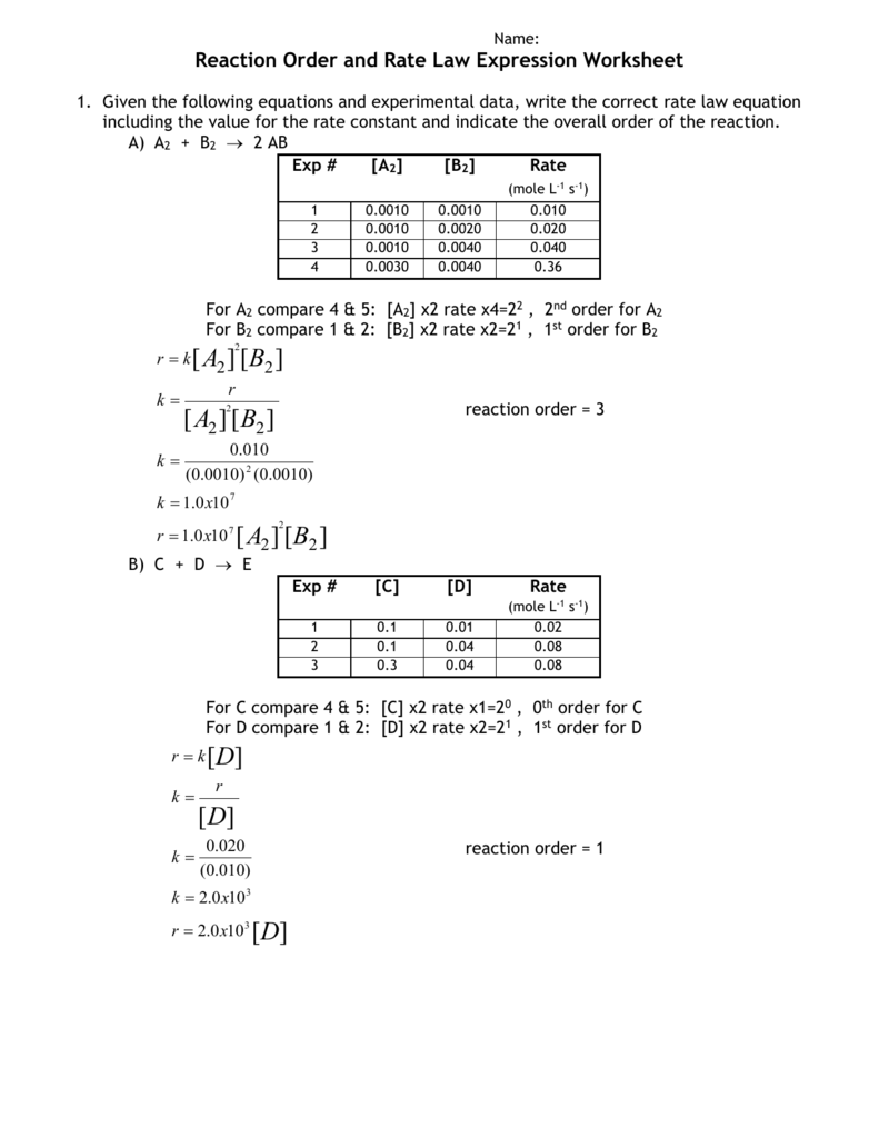 Worksheet Reaction Rates Answers 26