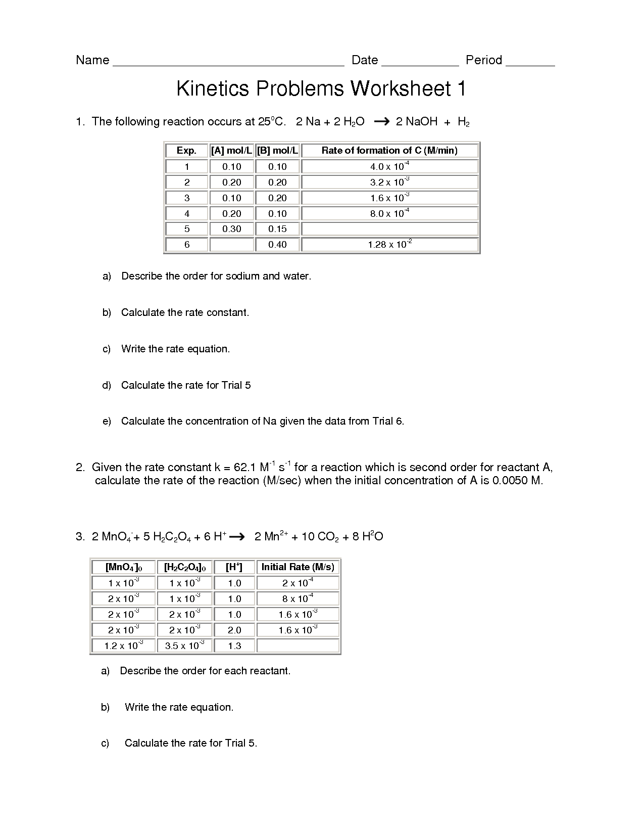 Worksheet Reaction Rates Answers 29