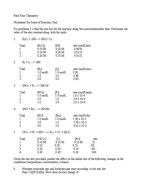 Worksheet Reaction Rates Answers 30