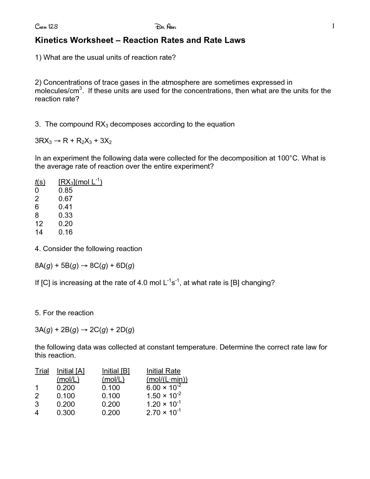 Worksheet Reaction Rates Answers 58