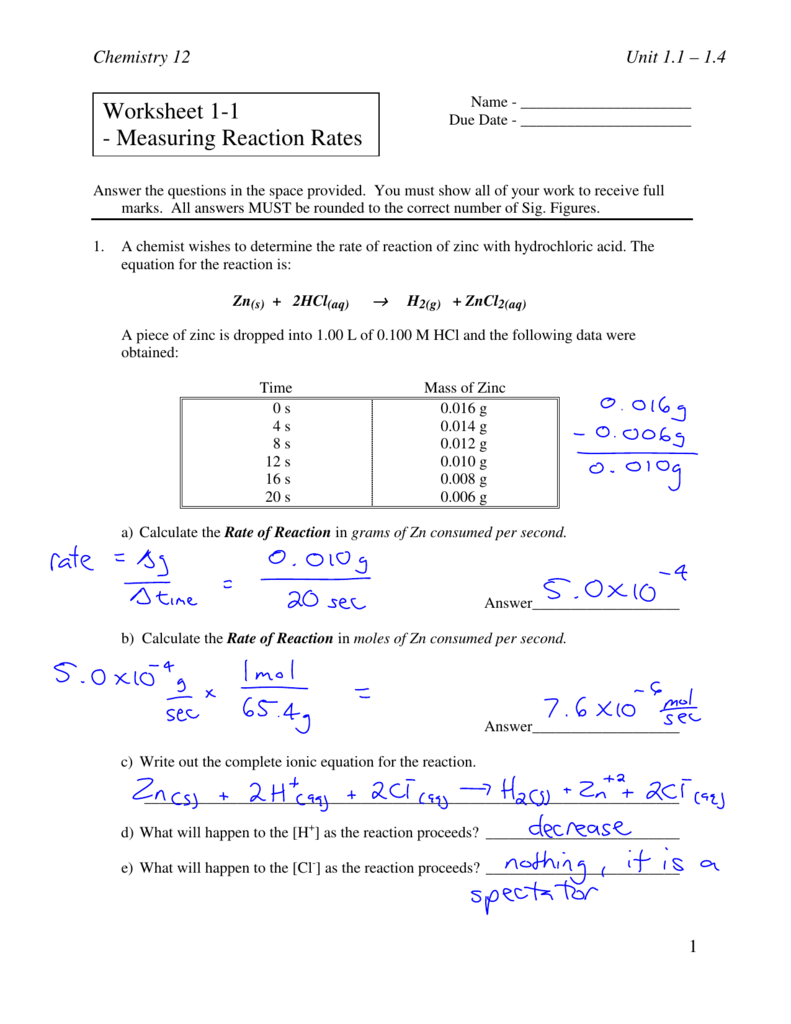 Worksheet Reaction Rates Answers 9