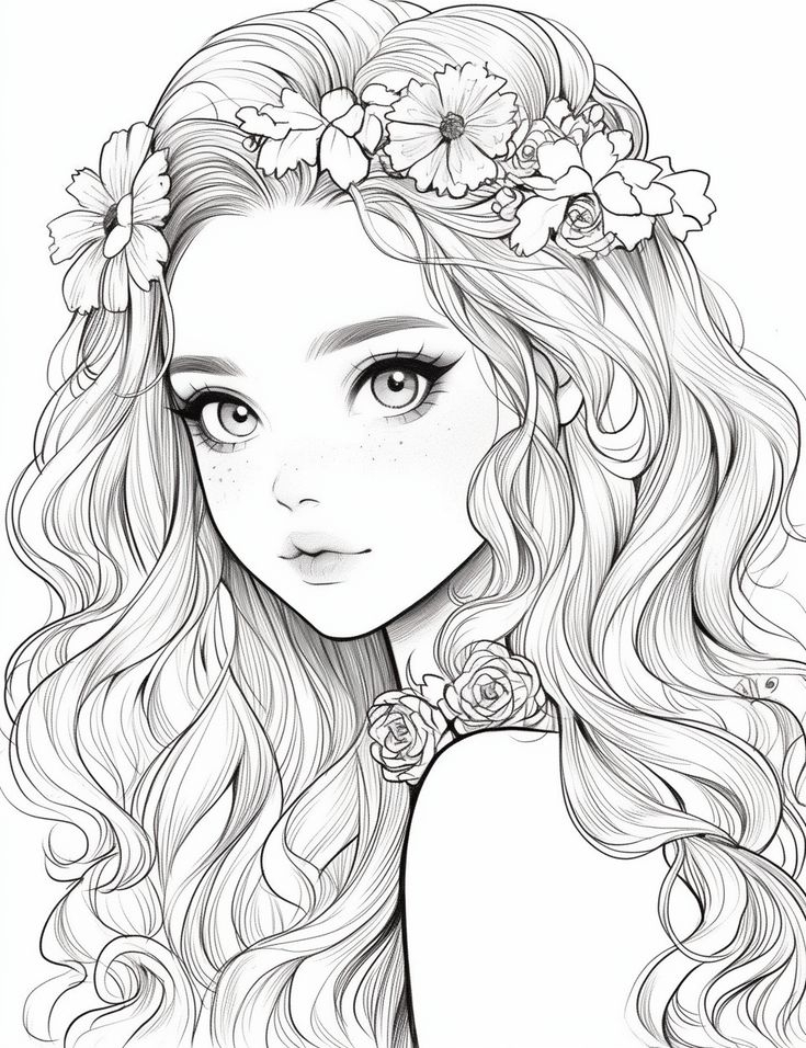20 Coloring Pages Girl Flower