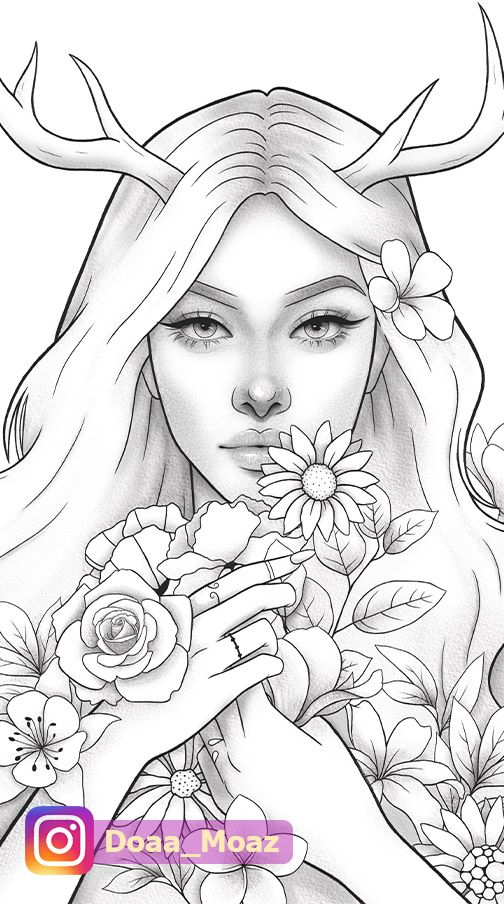 20 Coloring Pages Girl Flower