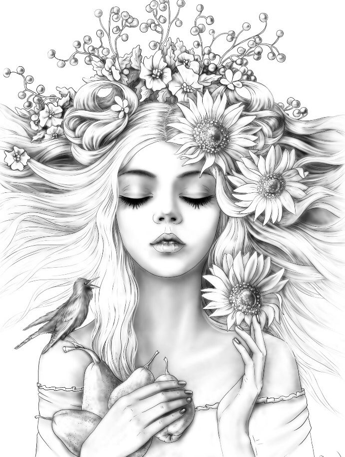 20 Coloring Pages Girl Flower